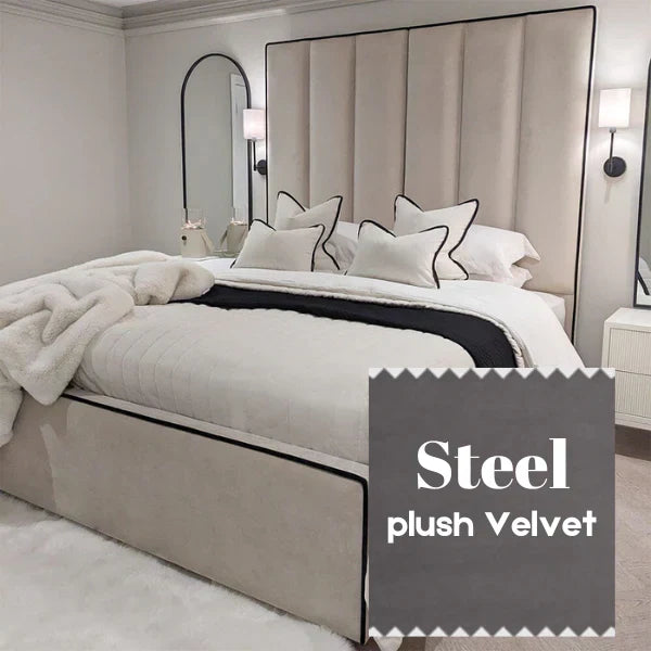 The Wenger Panel Upholstered Plush Velvet Black Piping Bed Frame