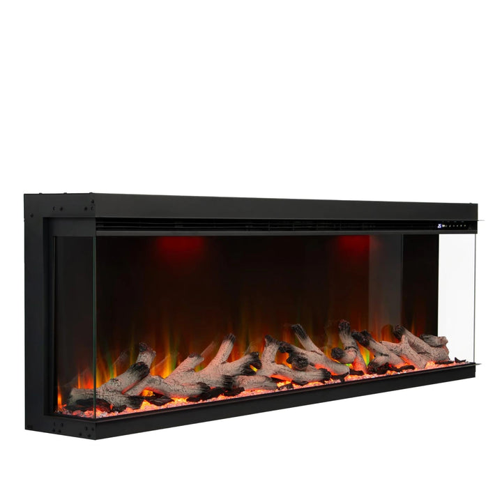 Maison 72 Inch 2025 Panoramic Smart Alexa Media Wall Fire 3 Sided Glass LED WiFi Electric UHD Fireplace