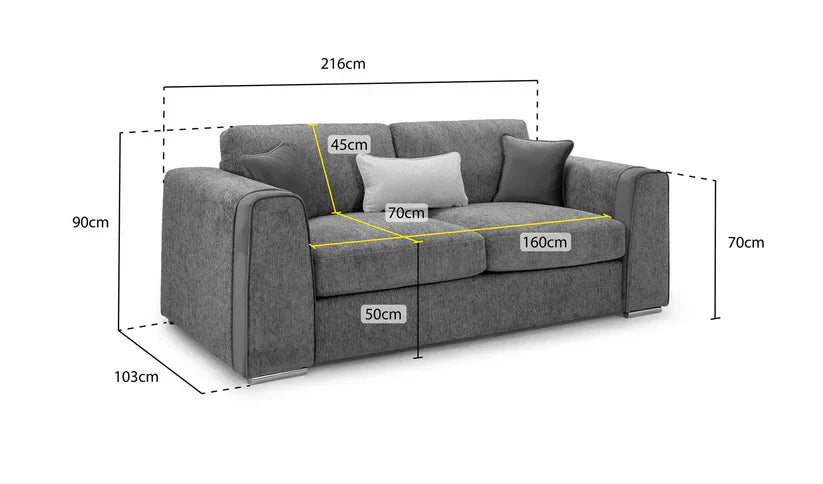 Naples Sofa Grey Fabric 3 Seater