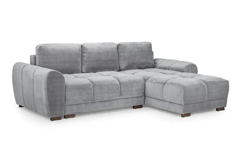Zara Grey Plush Velvet Universal Corner Sofabed with Storage