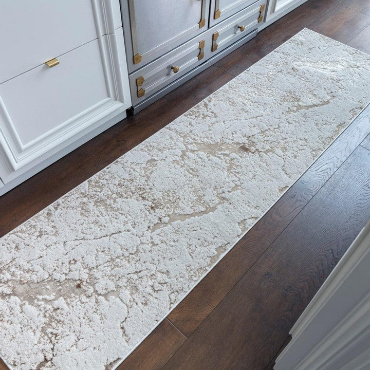 Aurora Strata AU16 Marble Runner Rugs in Metallic Beige Bronze and Grey-Esme Furnishings