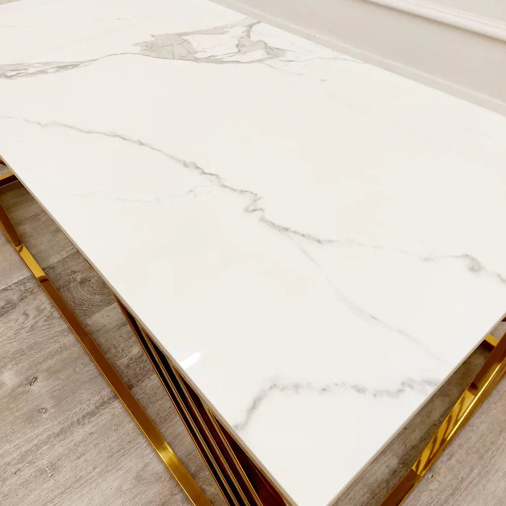 Azure Gold Coffee Table with Polar White Sintered Top-Esme Furnishings