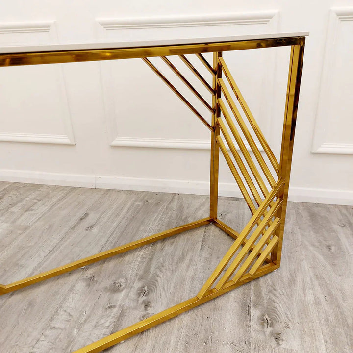 Azure Gold Console Table with Polar White Sintered Top-Esme Furnishings