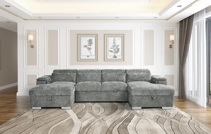 Alaya Large Grey U Shape Sofabed with Storage and Adjustable Headrests