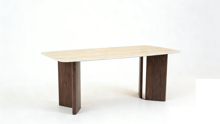 Almira 180cm Walnut & Travertine Ceramic Marble Dining Table
