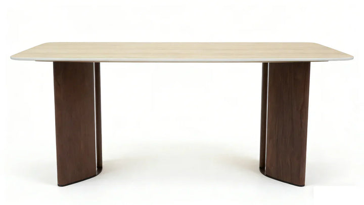 Almira 180cm Walnut & Travertine Ceramic Marble Dining Table