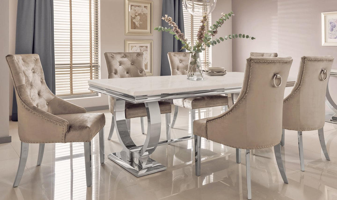 Arianna 200cm Cream Marble Dining Table-Esme Furnishings
