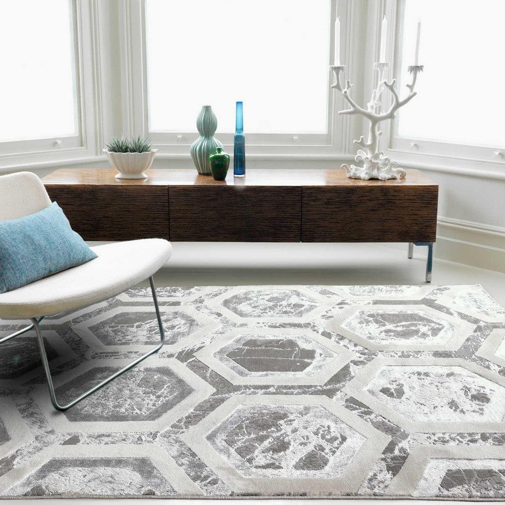 Aurora Crystal AU12 Geometric Rugs in Silver Beige-Esme Furnishings