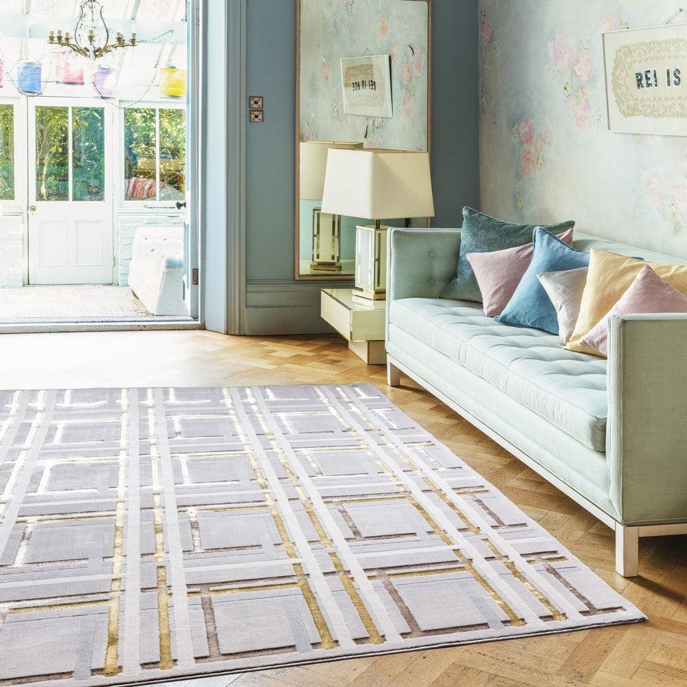 Aurora Elexus AU15 Geometric Rugs in Metallic Gold Bronze and Grey-Esme Furnishings