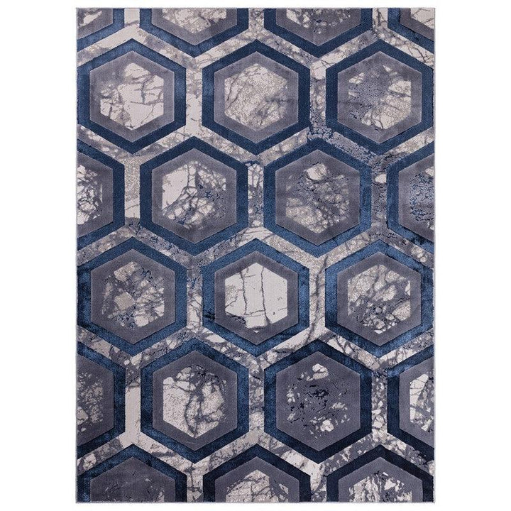 Aurora Hexagon AU19 Geometric Marble Rugs in Blue-Esme Furnishings
