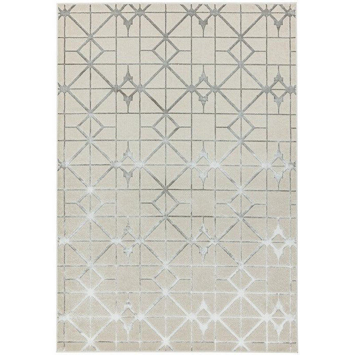 Aurora Lattice AU11 Geometric Rugs in Metallic Silver Beige-Esme Furnishings