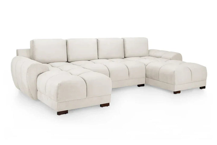 Zara Bubble Corner U Shape Cinema Cream Plush Velvet Sofa