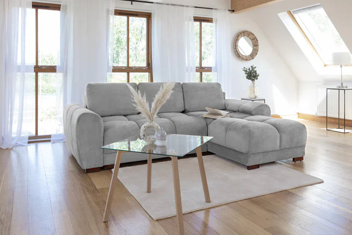 Zara Grey Plush Velvet Universal Corner Sofabed with Storage