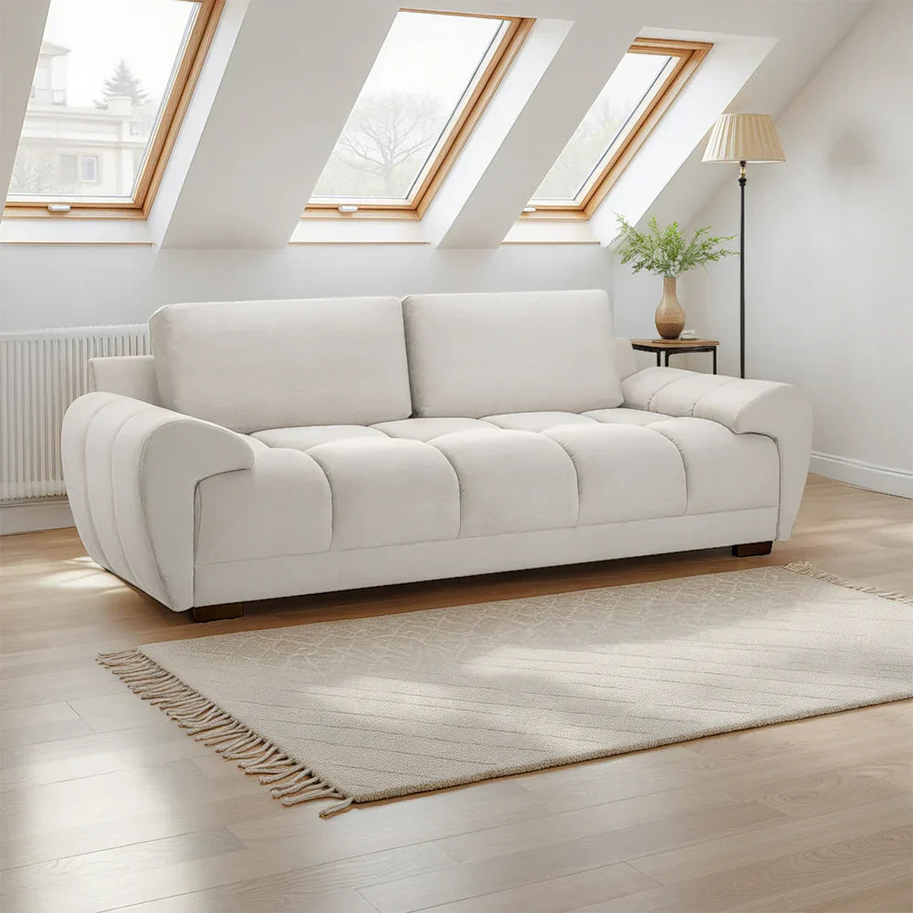 Zara Bubble Cream Plush Velvet 3 Seater Sofa