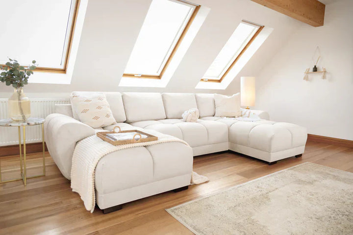 Zara Bubble Corner U Shape Cinema Cream Plush Velvet Sofa