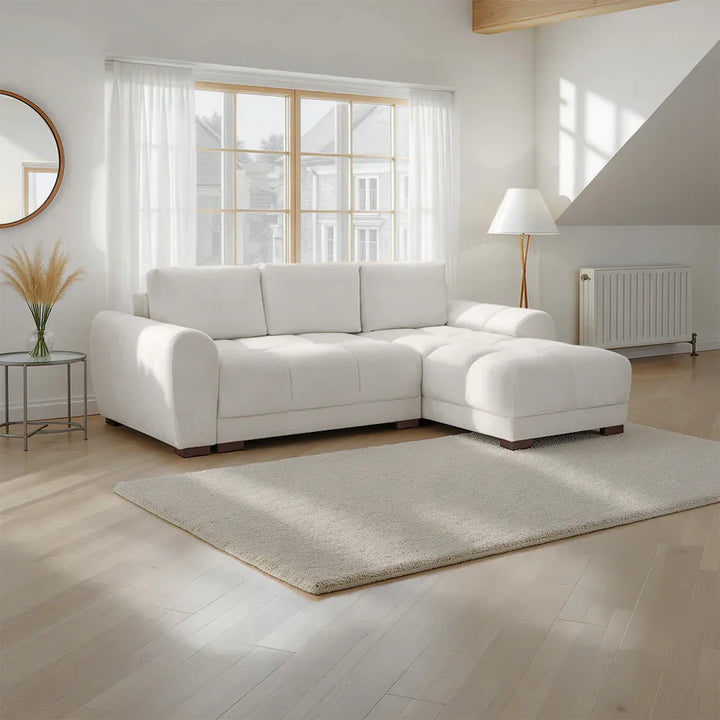 Zara Cream Plush Velvet Universal Corner Sofabed with Storage