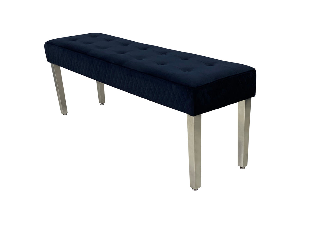 Louis Marble & Chrome Dining Table With Quilted Lion Knocker Velvet Chairs & Majestic 140cm Bench