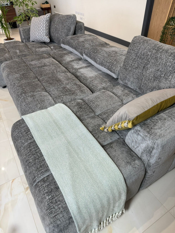 Sena Large Grey Plush Velvet Luxury U Shape Sofabed Sofa