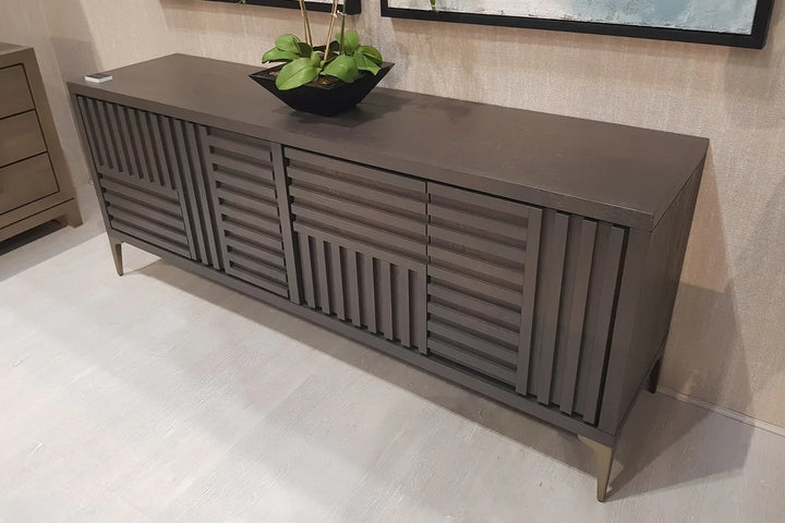 Kyoto 4-Door Sideboard Textured Grey Oak Veneer With Brushed Brass Feet-Esme Furnishings