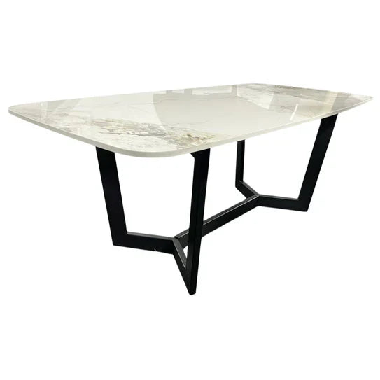 Lucien 120cm Ceramic White Coffee Table Black Legs