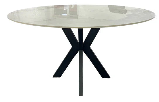 Phoenix 130cm Round White Ceramic Marble Fixed Dining Table