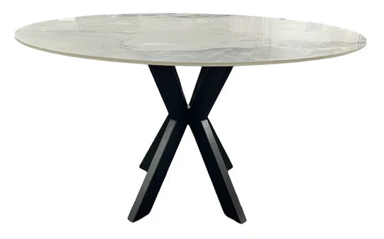 Phoenix 110cm Round White Ceramic Marble Fixed Dining Table