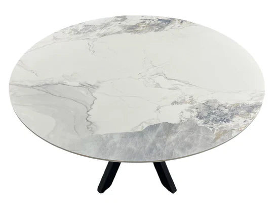 Phoenix 110cm Round White Ceramic Marble Fixed Dining Table