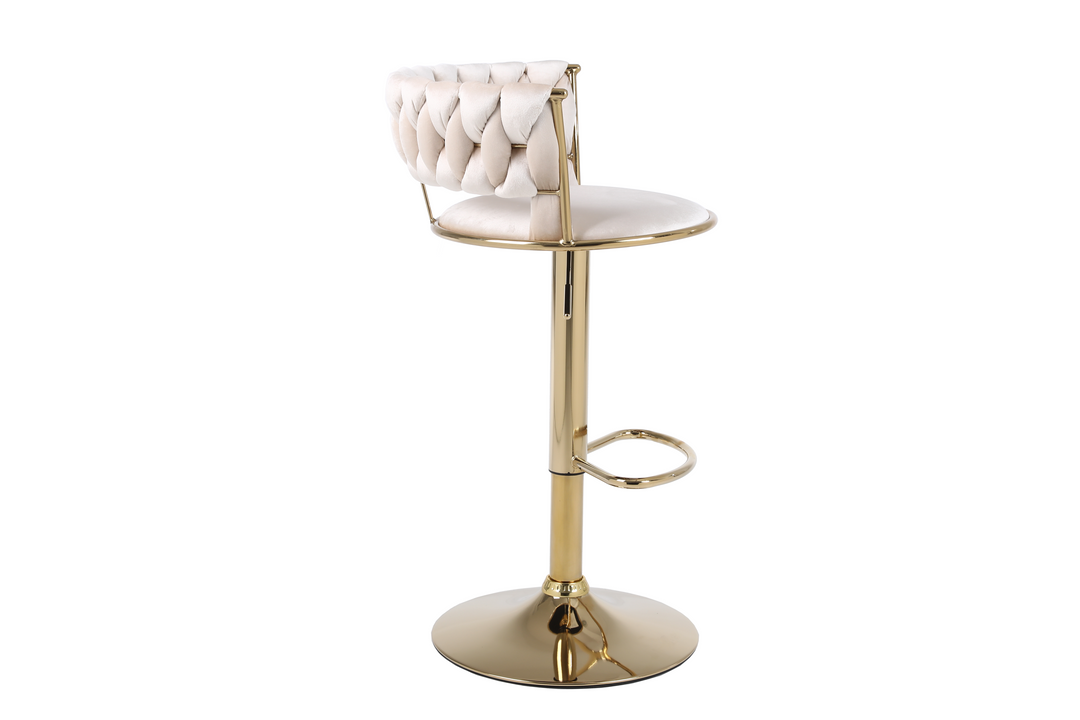Pair of 2x Camilla Luxury Cream & Gold Velvet Bar Stool Adjustable Gold Legs