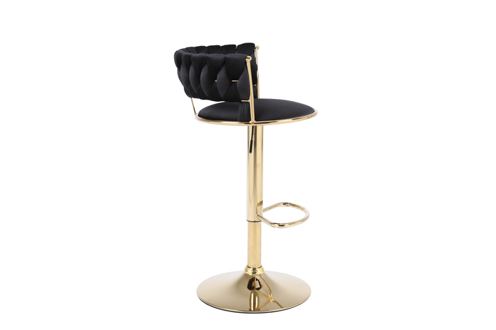 Pair of 2x Camilla Luxury Black & Gold Velvet Bar Stool Adjustable Gold Legs