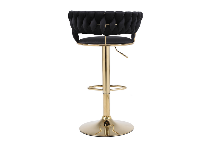 Pair of 2x Camilla Luxury Black & Gold Velvet Bar Stool Adjustable Gold Legs