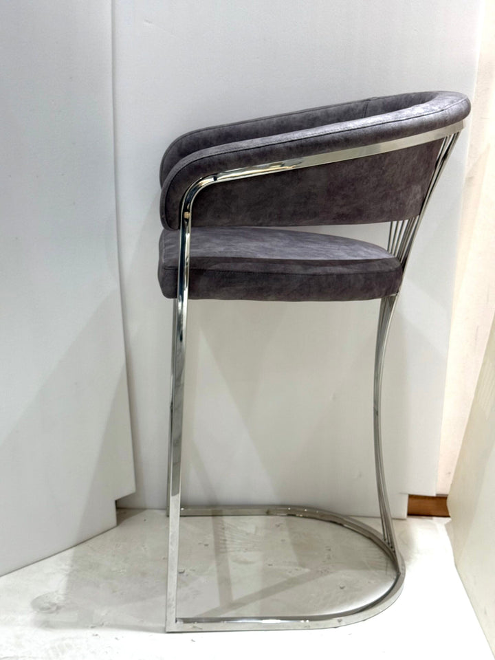Porto Luxury Grey & Silver Fabric Bar Stool Chrome Legs