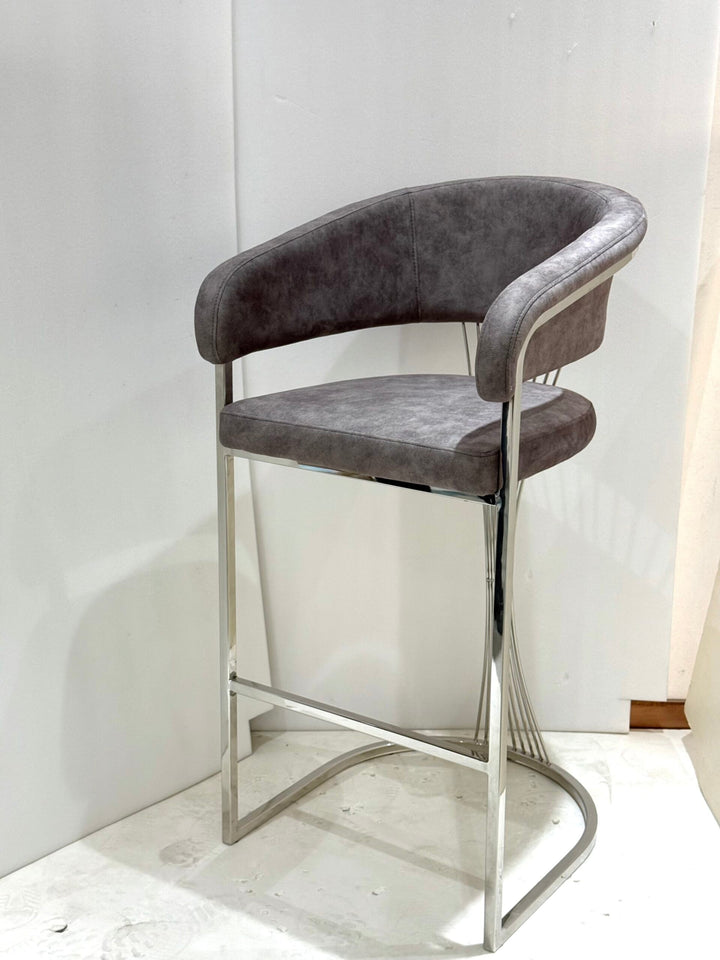 Porto Luxury Grey & Silver Fabric Bar Stool Chrome Legs