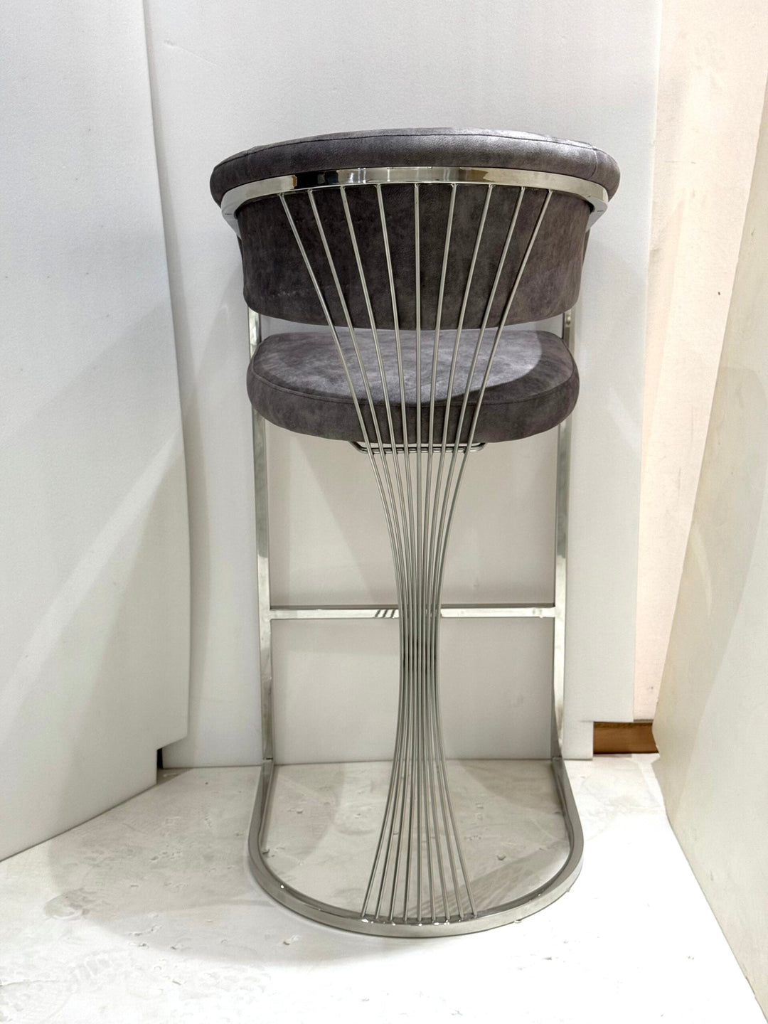 Porto Luxury Grey & Silver Fabric Bar Stool Chrome Legs