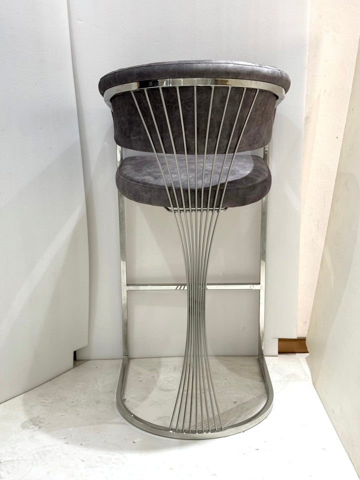 Porto Luxury Grey & Silver Fabric Bar Stool Chrome Legs