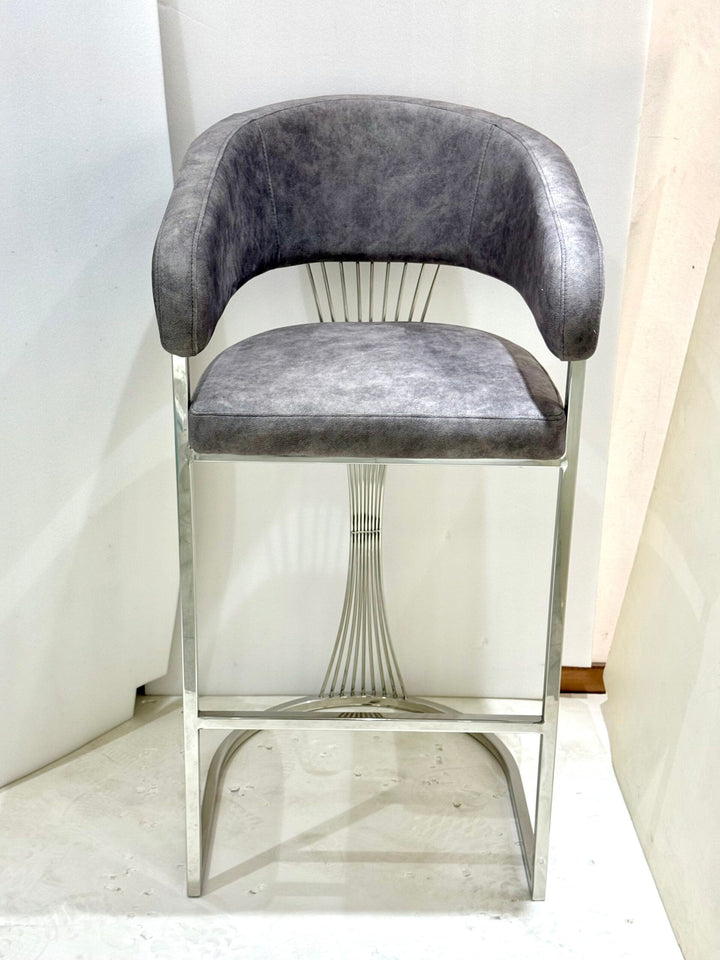 Porto Luxury Grey & Silver Fabric Bar Stool Chrome Legs