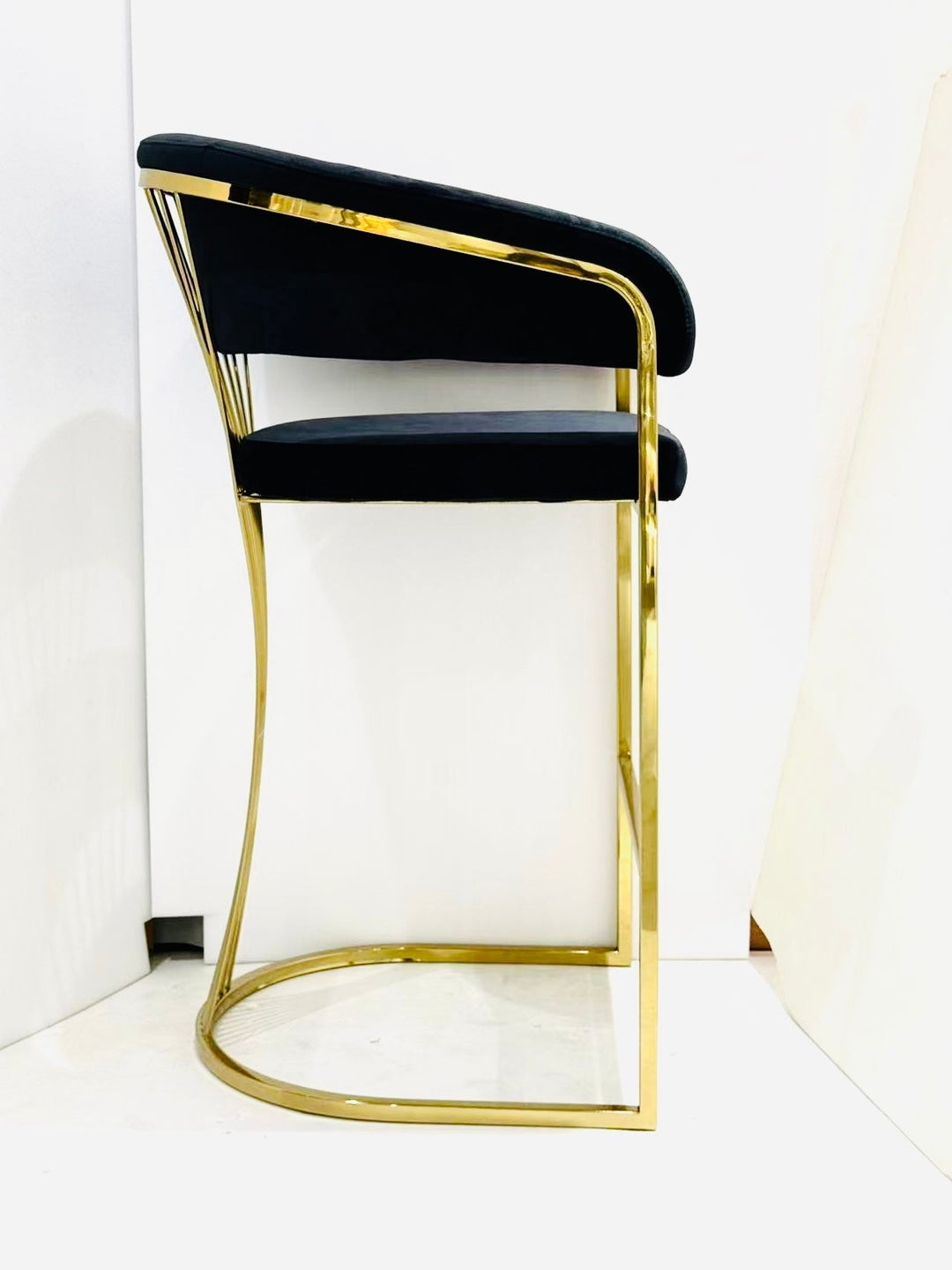 Porto Luxury Black & Gold Velvet Bar Stool Gold Legs