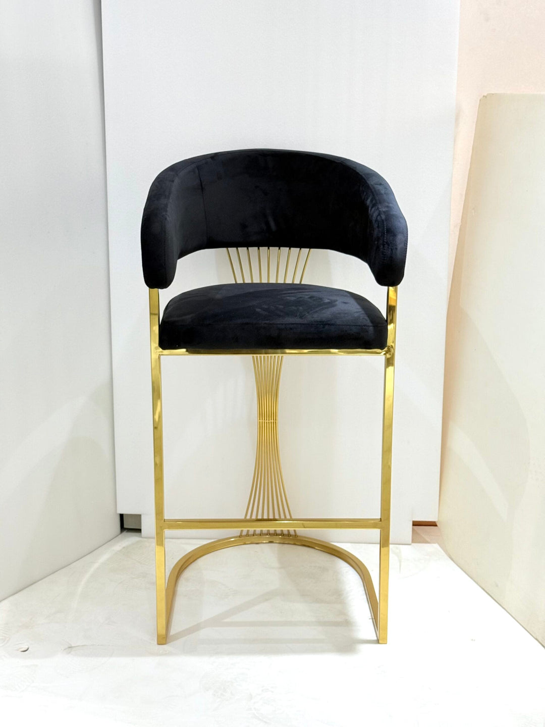 Porto Luxury Black & Gold Velvet Bar Stool Gold Legs