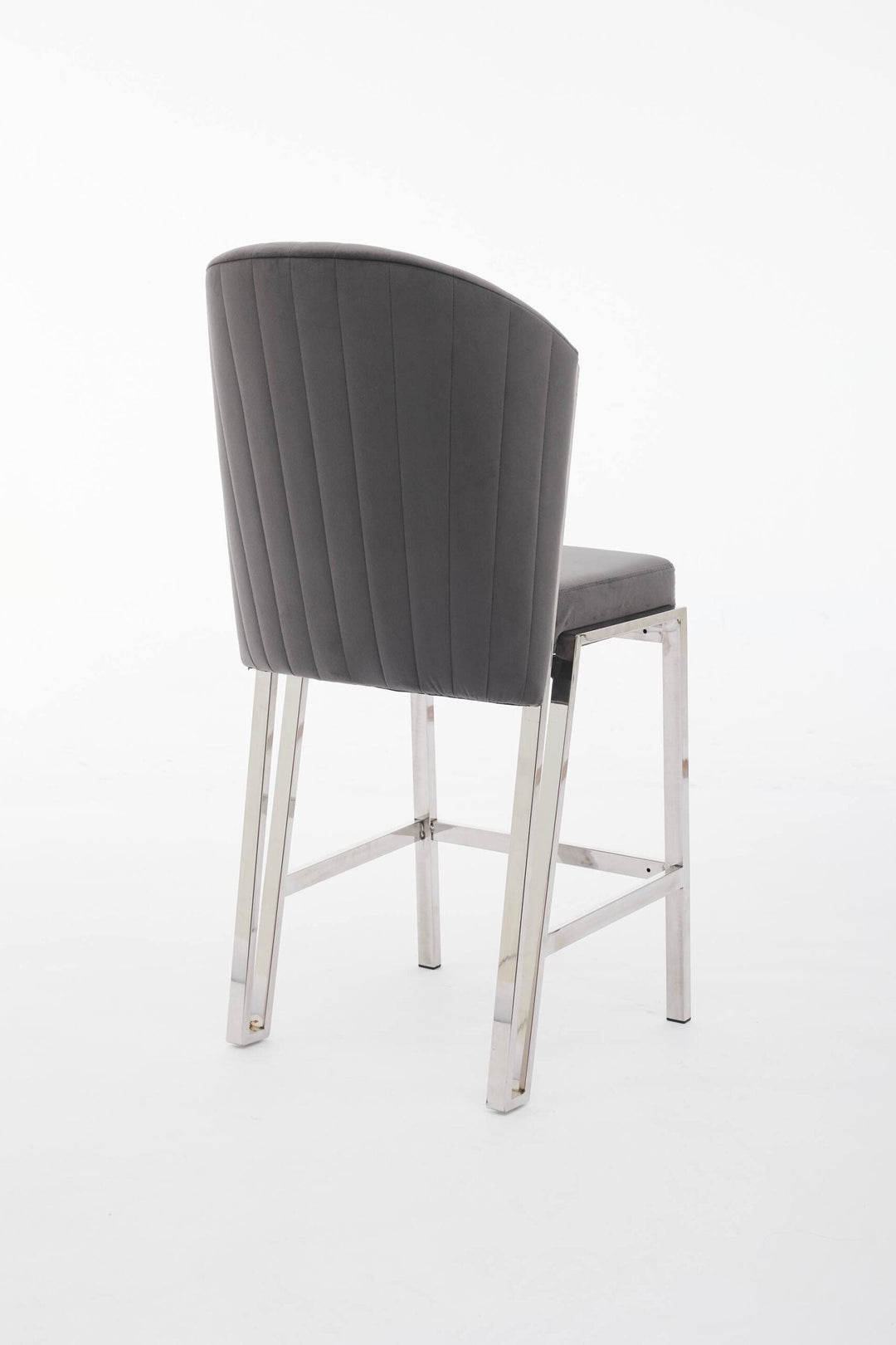 Favian Luxury Grey & Silver Velvet Bar Stool Chrome Legs