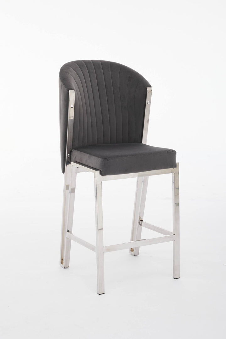 Favian Luxury Grey & Silver Velvet Bar Stool Chrome Legs