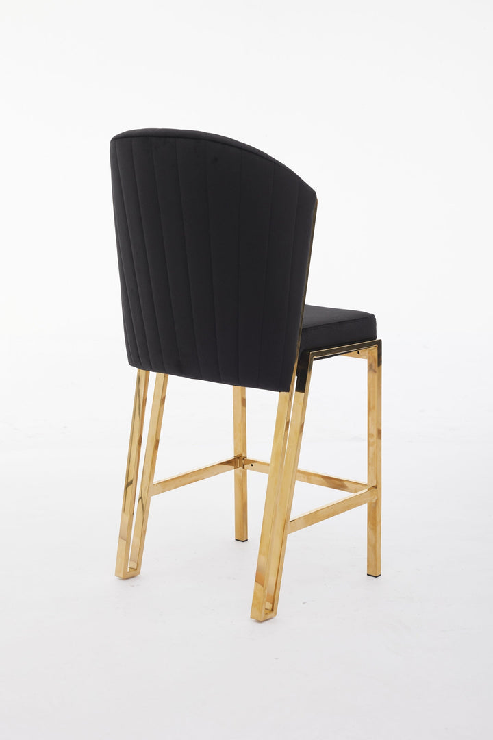 Favian Luxury Black & Gold Velvet Bar Stool Gold Legs
