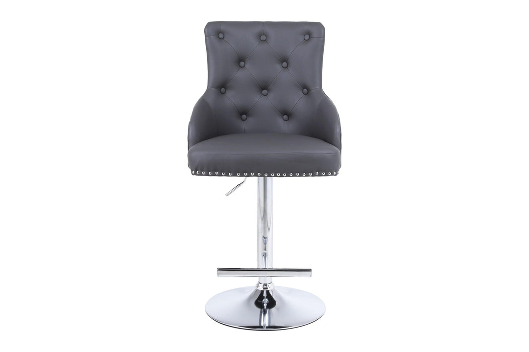 Majestic Grey PU Faux Leather Barstool With Lion Knocker-Esme Furnishings