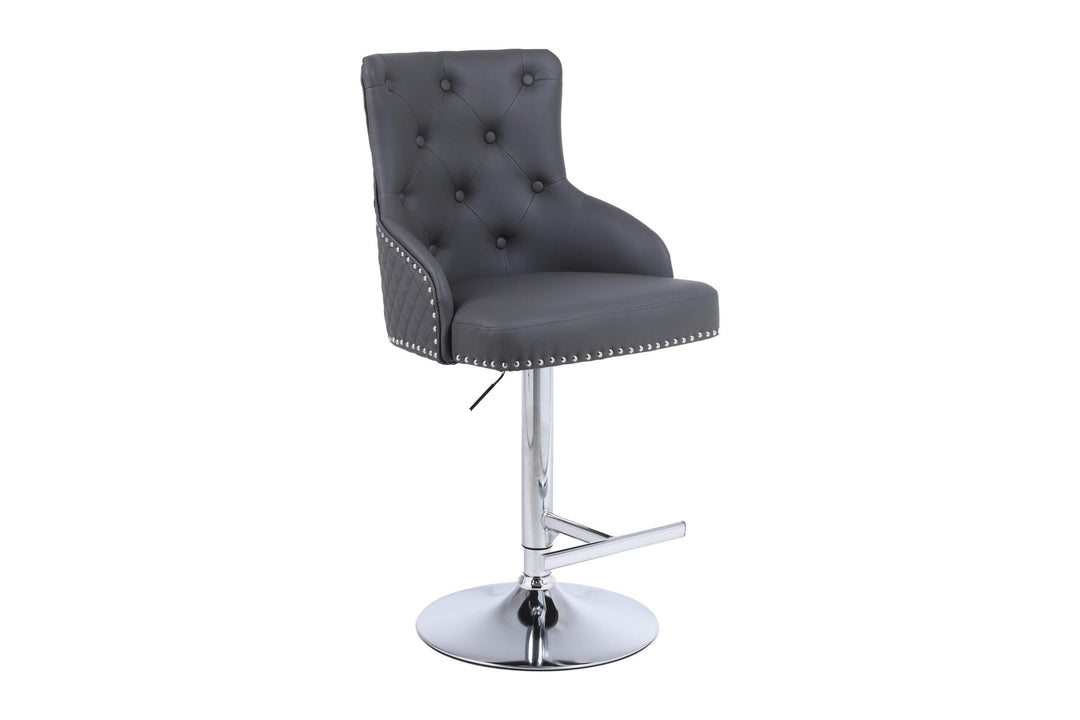 Majestic Grey PU Faux Leather Barstool With Lion Knocker-Esme Furnishings