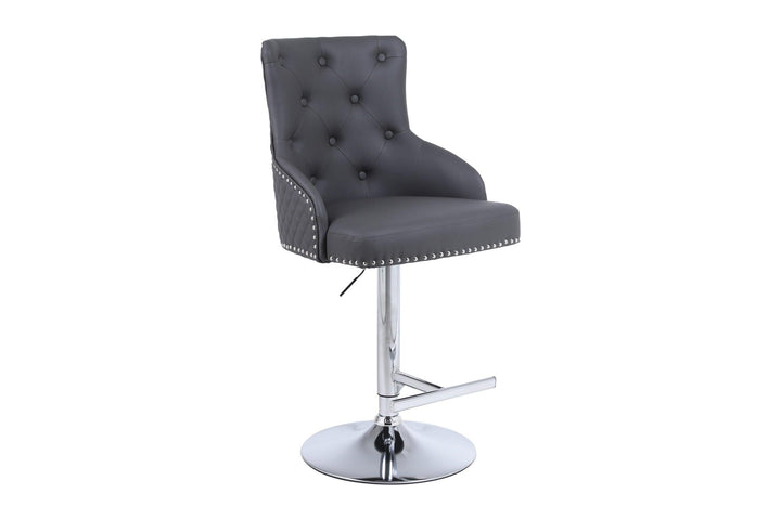 Majestic Grey PU Faux Leather Barstool With Lion Knocker-Esme Furnishings