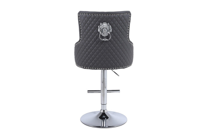 Majestic Grey PU Faux Leather Barstool With Lion Knocker-Esme Furnishings