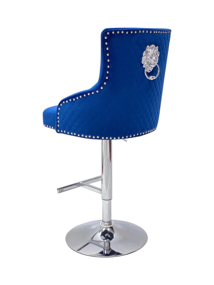 Majestic Blue Brushed Velvet Bar Stool With Lion Knocker-Esme Furnishings