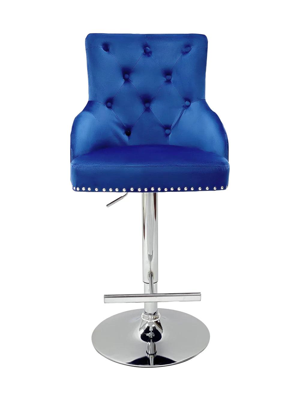 Majestic Blue Brushed Velvet Bar Stool With Lion Knocker-Esme Furnishings