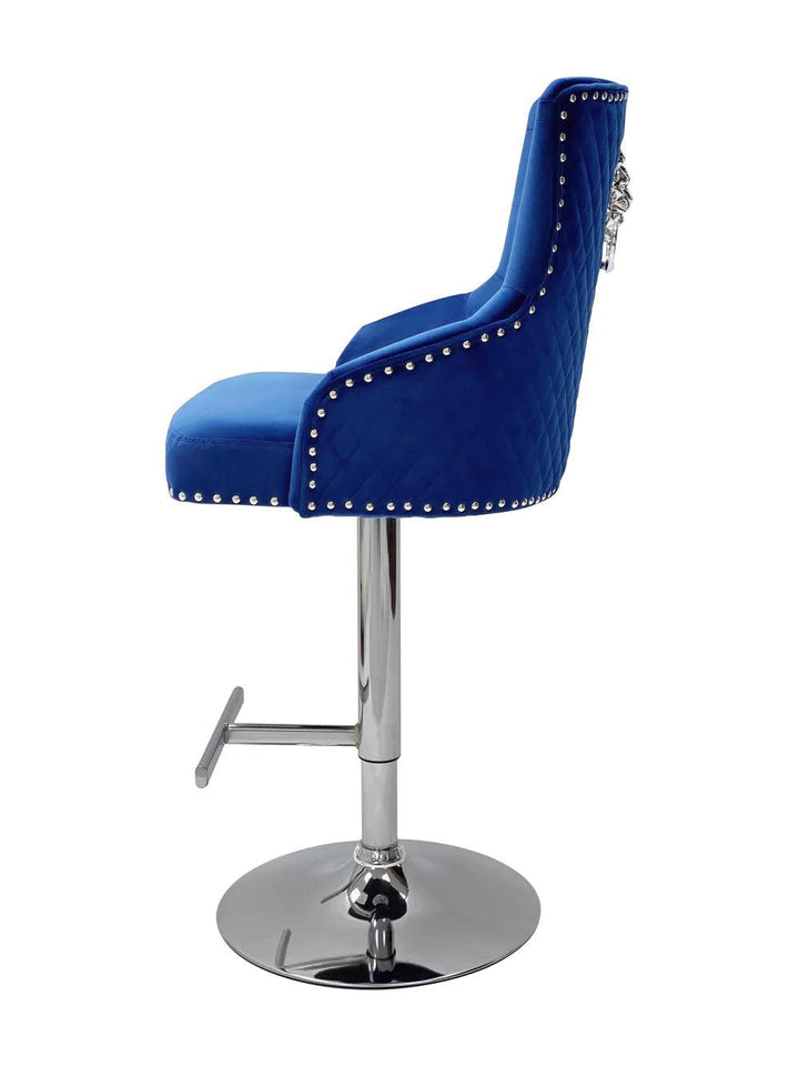 Majestic Blue Brushed Velvet Bar Stool With Lion Knocker-Esme Furnishings