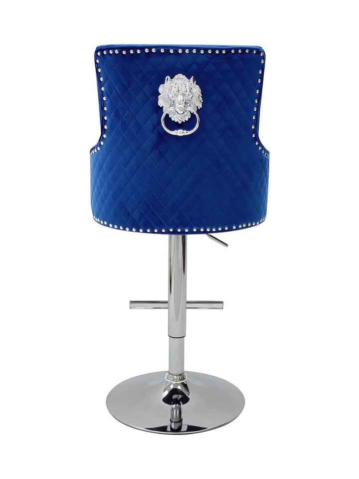 Majestic Blue Brushed Velvet Bar Stool With Lion Knocker-Esme Furnishings
