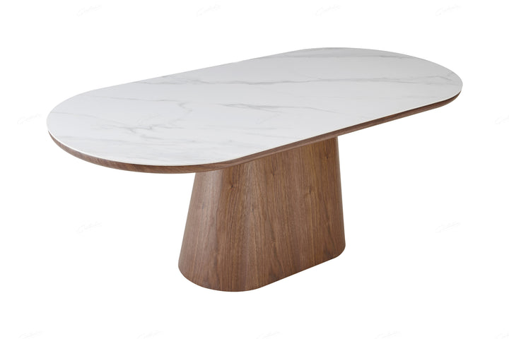 Bianca 200cm Oval Walnut & White Ceramic Marble Dining Table