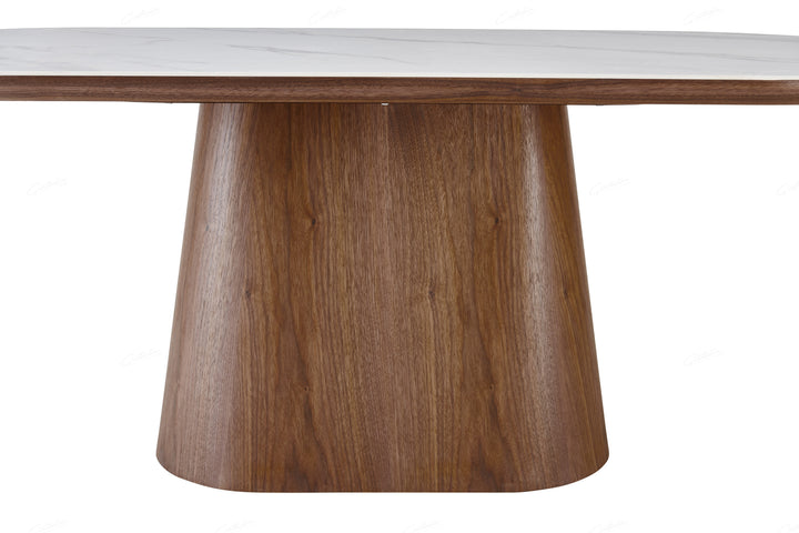 Bianca 200cm Oval Walnut & White Ceramic Marble Dining Table